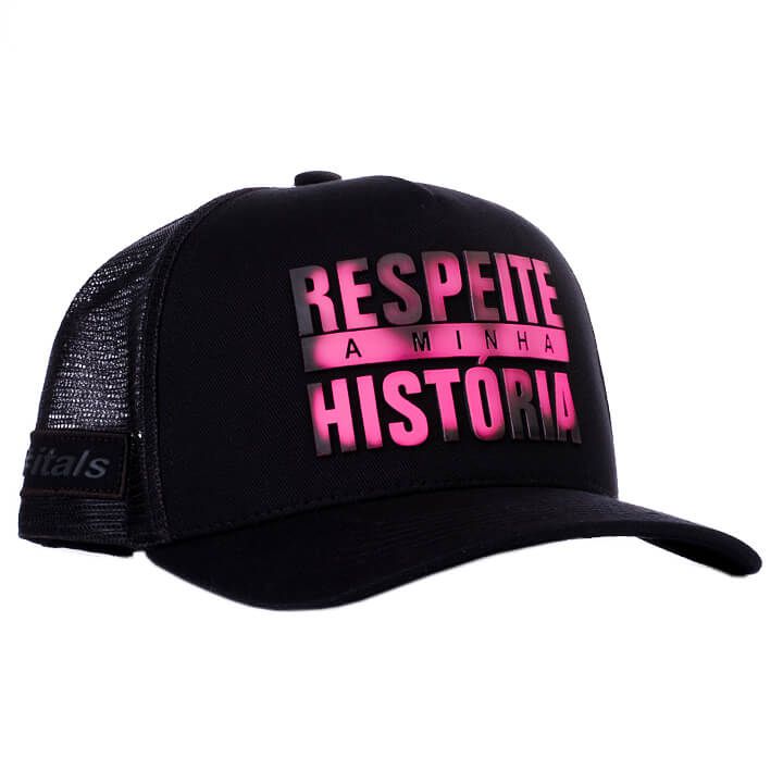 Boné itals Respeite Minha História Black Tinta Mágica Pink