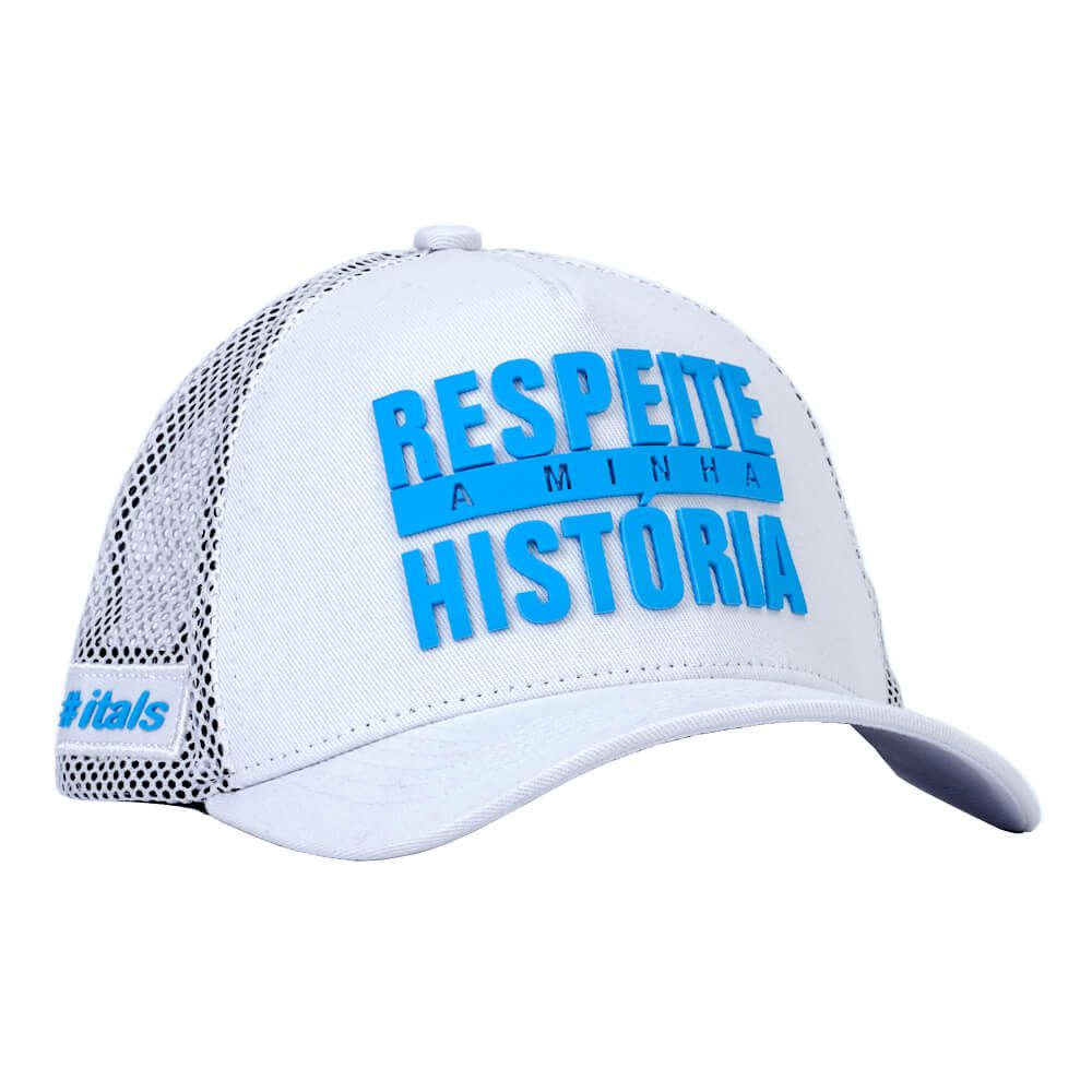 Boné itals Respeite minha História Branco e Azul