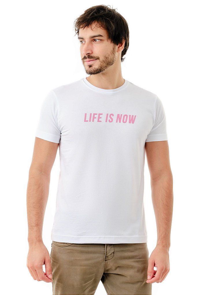Camiseta Branca Life is Now Pink