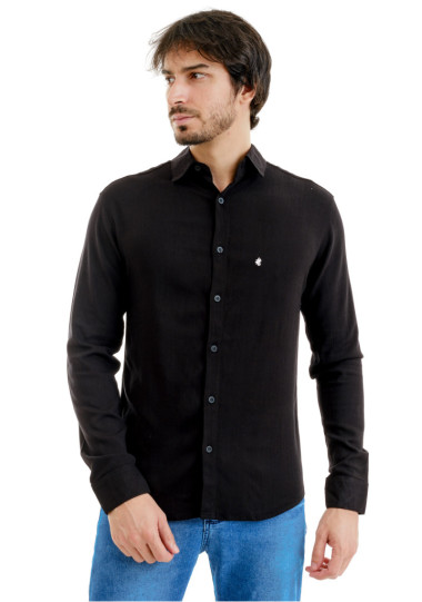 Camisa Social Manga Longa Preto Brasão Rosê