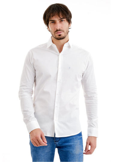 Camisa Social Branca Manga Longa Brasão Blue