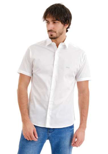 Camisa Social Curta Logo Azul 