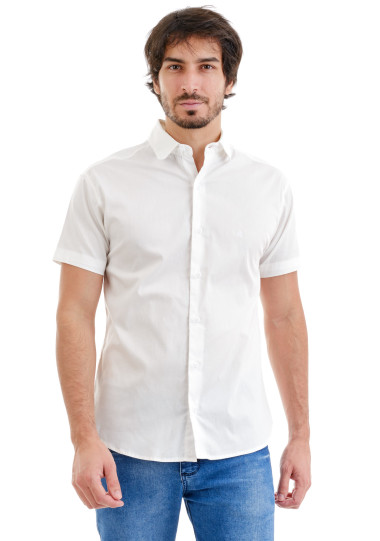 Camisa Social Branca Brasão Branco