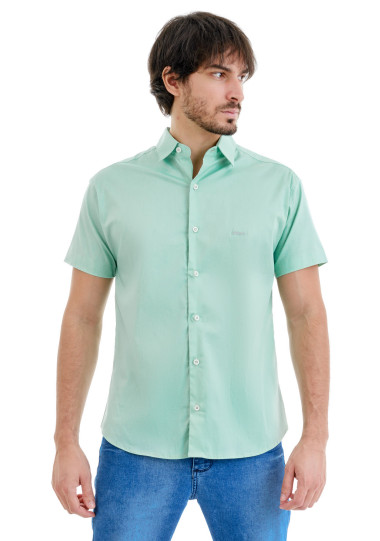 Camisa Social Curta Verde Agua 