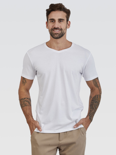 Camiseta Básica Gola V Branco