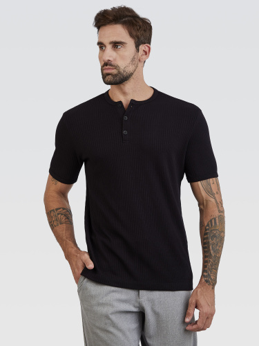 Camiseta Henley Preto Textura
