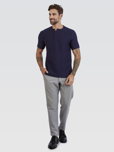 Camiseta Henley Azul Marinho Textura