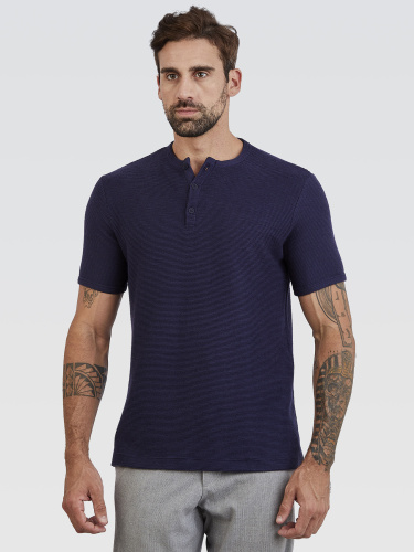 Camiseta Henley Azul Marinho Textura